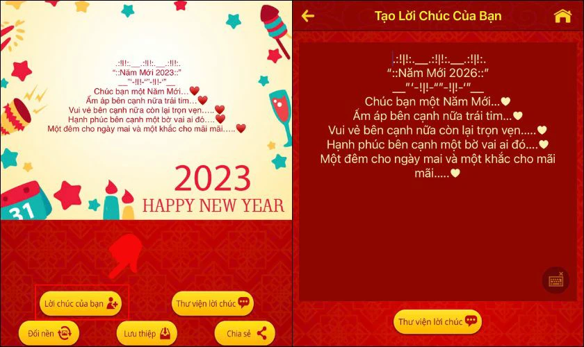 Bạn nhấn chọn mục Lời chúc của bạn