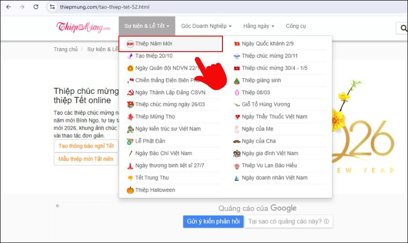 App làm thiệp tết 2026 sáng tạo: thiepmung.com