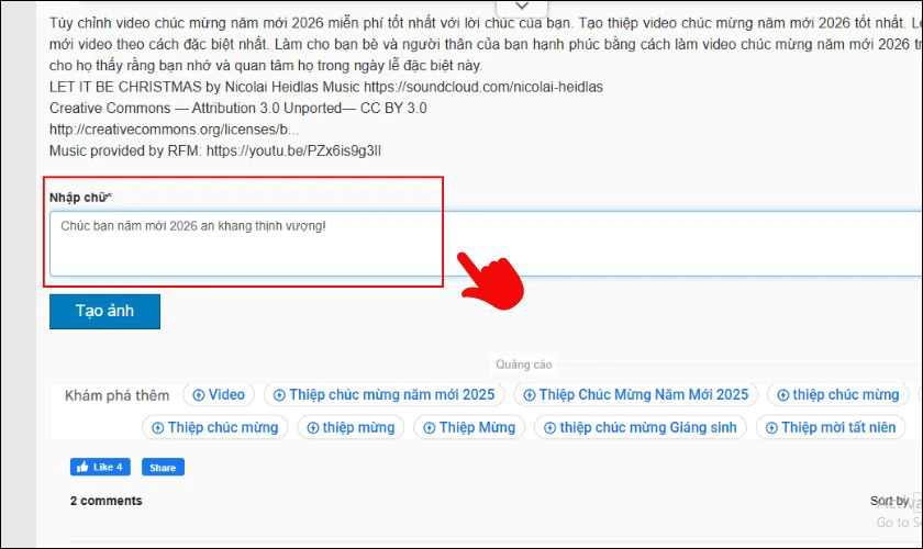 Nhập lời chúc Tết và chỉnh font