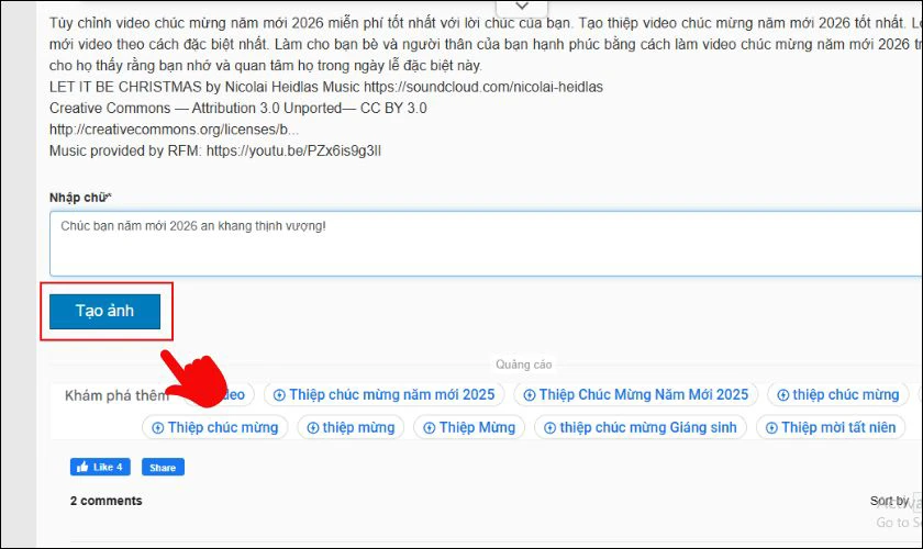 Chọn mục Tạo ảnh để ứng dụng tạo tấm thiệp mà bạn đã chỉnh