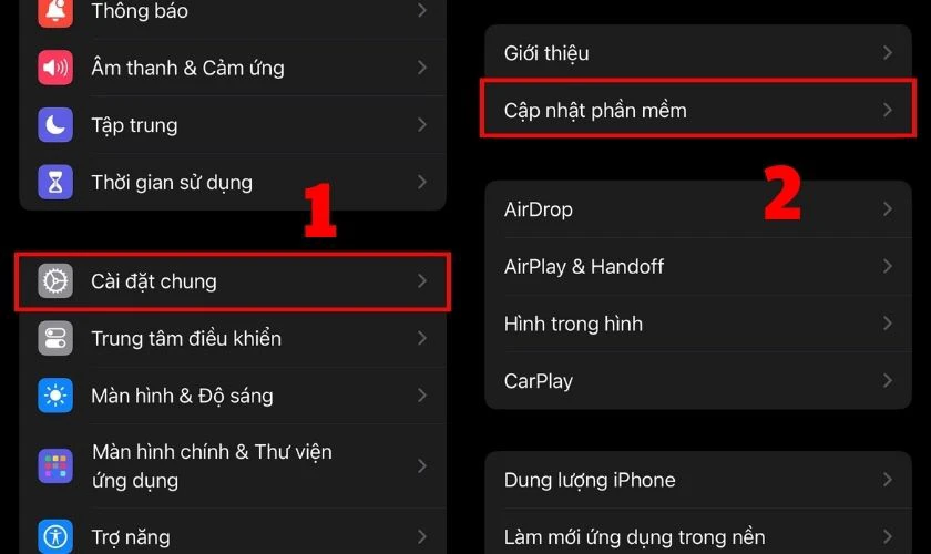 Nhấn vào phần Cập nhật phần mềm để thiết bị tự động kiểm tra phiên bản mới