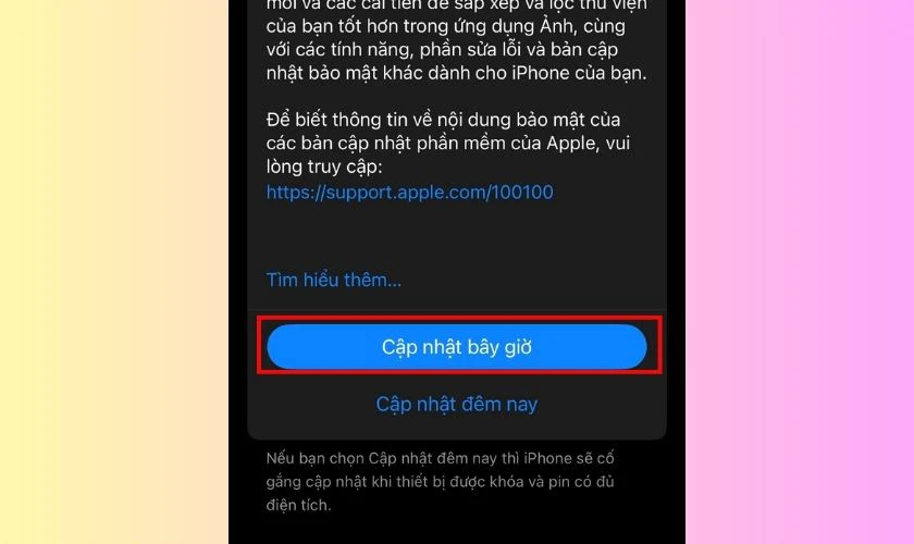 Nhấn Cập nhật bây giờ rồi chờ đợi quá trình này được hoàn tất