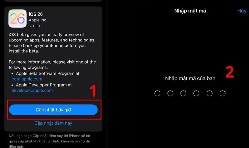 Chọn Cập nhật bây giờ iOS 26