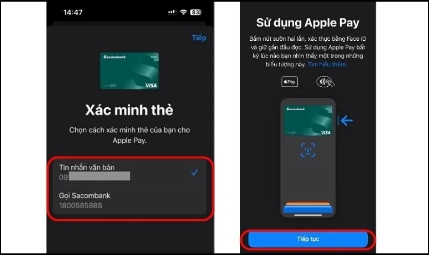 Tiếp tục để bắt đầu sử dụng Apple Pay