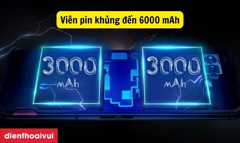 Viên pin khủng lên đến 6000mAh, hoạt động cả ngày dài