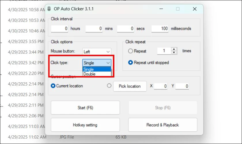 Tại mục Click type, chọn kiểu nhấp chuột