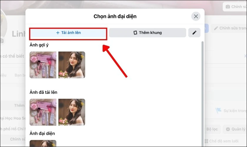 Chọn tiếp mục Tải ảnh lên