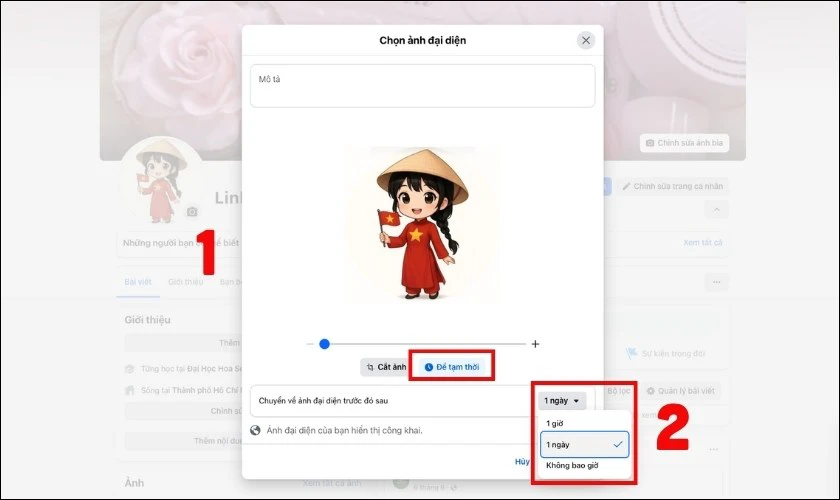 Điều chỉnh tại mục Để tạm thời