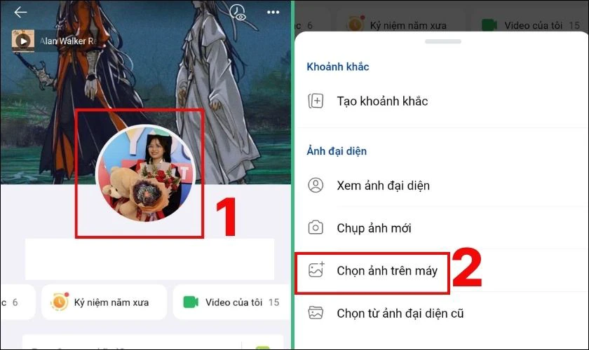 Bạn vào ảnh đại diện của bạn, click mục Chọn ảnh trên máy