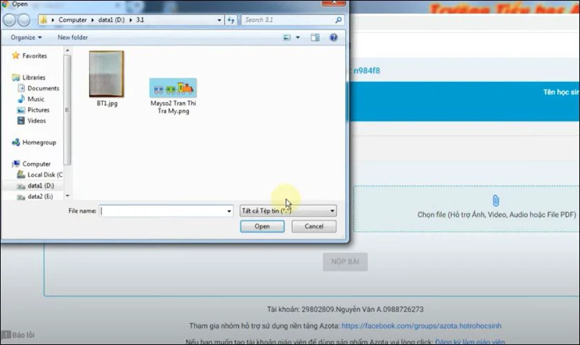 Tải File bài tập đã làm hoặc hình ảnh lên để giáo viên chấm bài