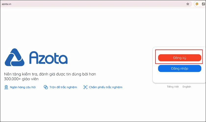 Azota.vn đăng ký cho học sinh trên máy tính