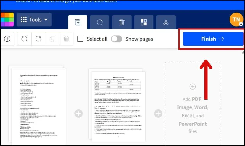 Nhấn Finish để ghép 2 hay nhiều file Word thanh 1 online với nhau 