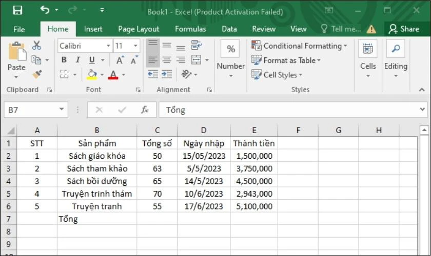 Ví dụ về cách sử dụng hàm Count trong Excel