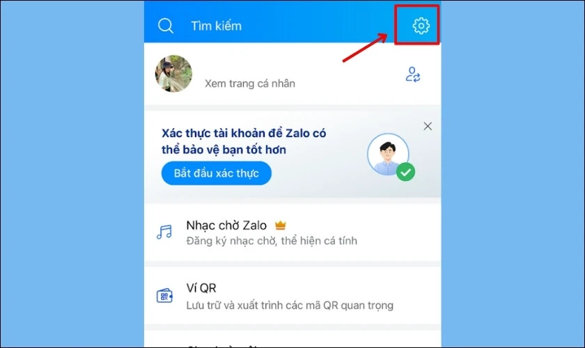 Chọn biểu tượng cài đặt hình bánh răng