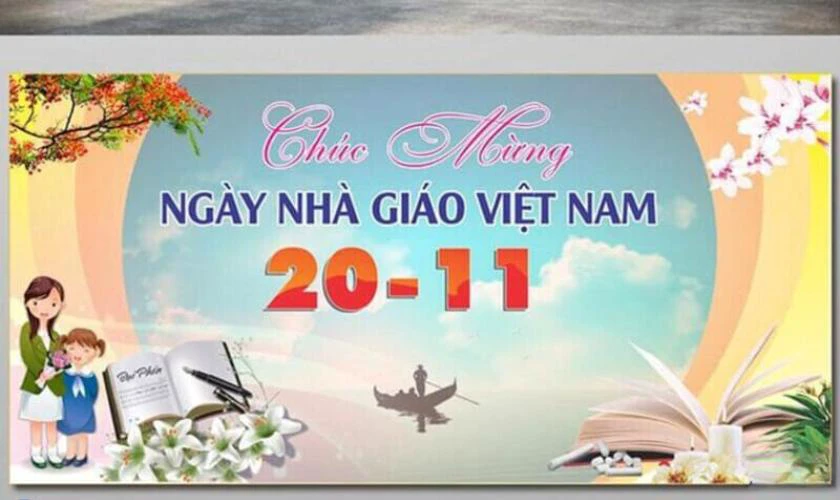 Mẫu backdrop 20/11 chủ đề thầy cô, trường lớp gây chú ý