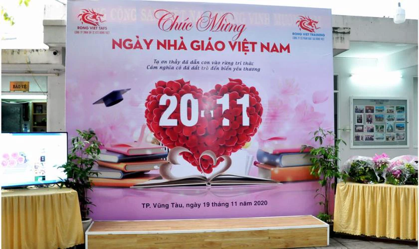 Backdrop 20/11 đẹp chào mừng ngày Nhà giáo Việt Nam 2025 đẹp và ấn tượng