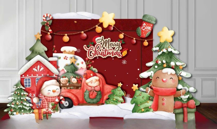 Backdrop Noel cho trường mầm non cute