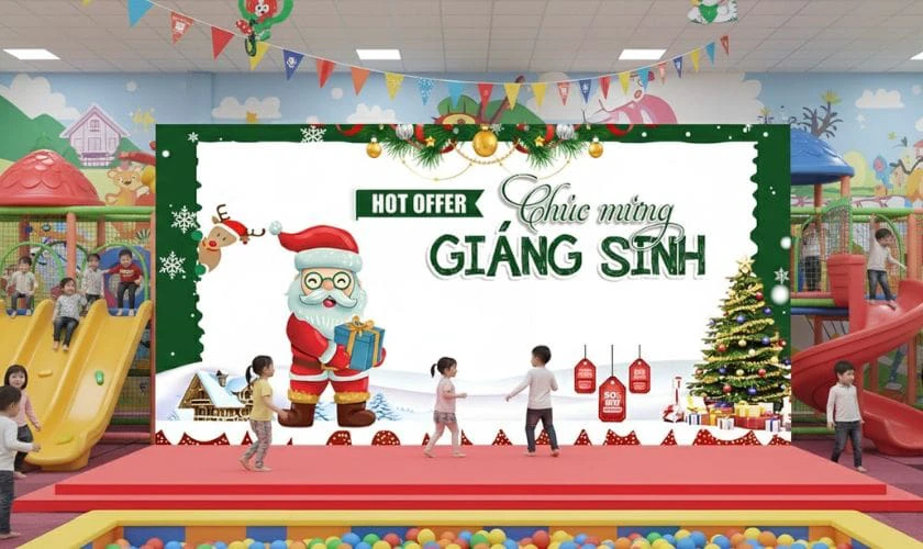 Backdrop Noel cho trường mầm non xinh