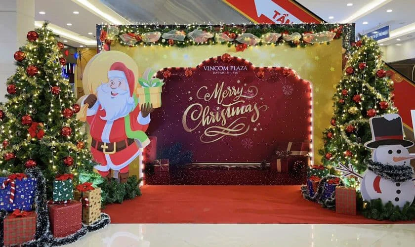 Backdrop trang trí Noel công ty xinh