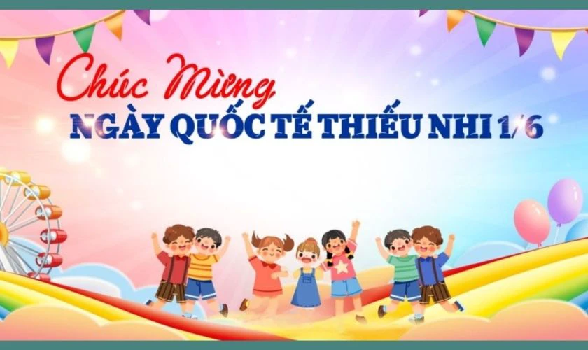 Backdrop Quốc tế Thiếu nhi 2025 chủ đề bạn bè đẹp