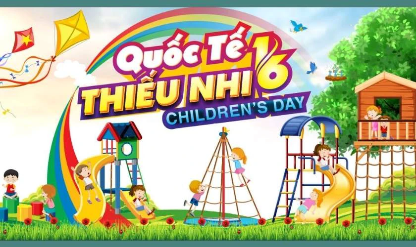 Backdrop Quốc tế Thiếu nhi 2025 tại địa điểm sinh hoạt ngoài trời đẹp