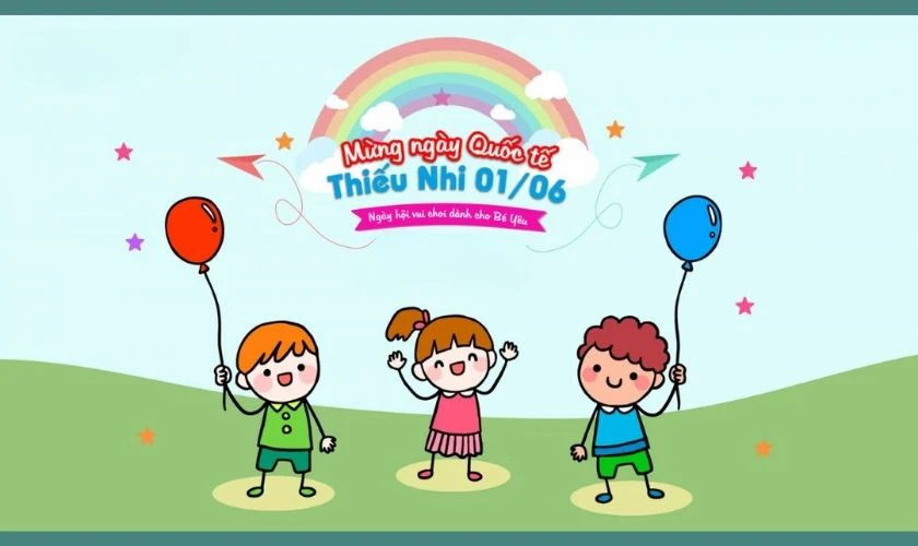 Backdrop Quốc tế Thiếu nhi 2025 chủ đề hoạt hình cute