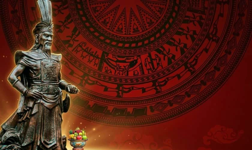 Background Giỗ tổ Hùng Vương 2026 có hình Vua Hùng