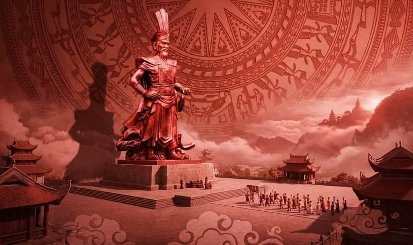 Background Giỗ tổ Hùng Vương 2026 có hình Vua Hùng hào hùng