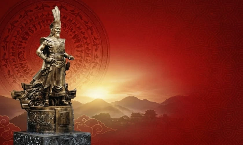 Background Giỗ tổ Hùng Vương 2026 có hình Vua Hùng 3D