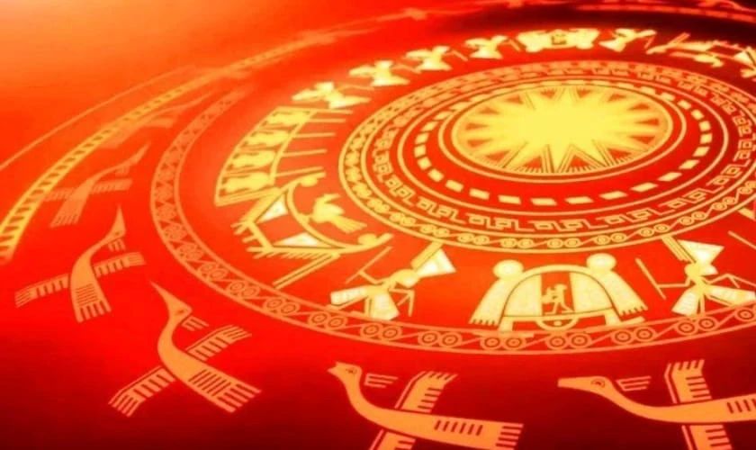 Background Giỗ tổ Hùng Vương 2026 có hình trống đồng đẹp