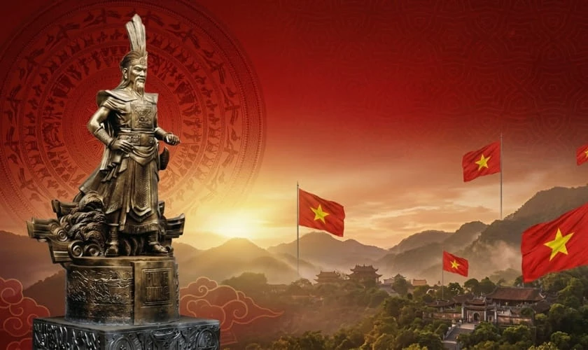 Background Giỗ tổ Hùng Vương 2026 có cờ Việt Nam