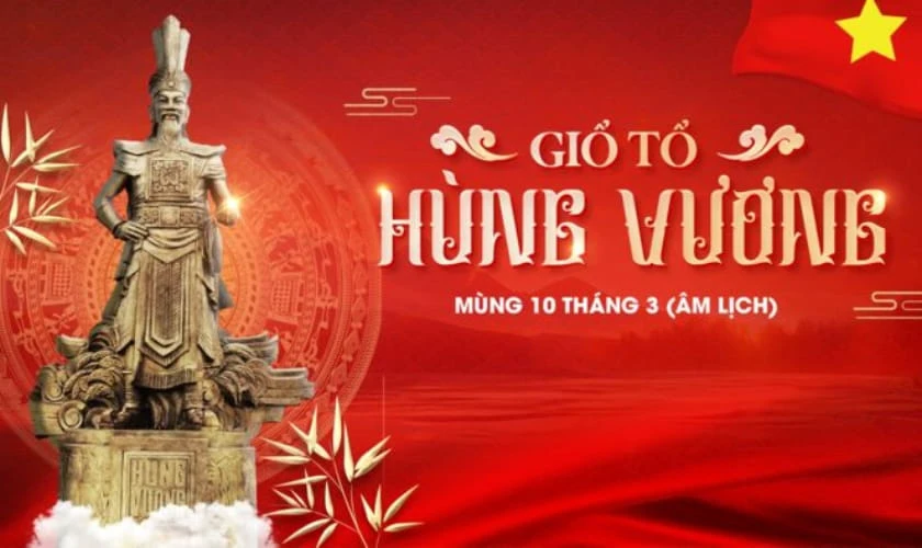 Background Giỗ tổ Hùng Vương 2026 có cờ Việt Nam đẹp ấn tượng