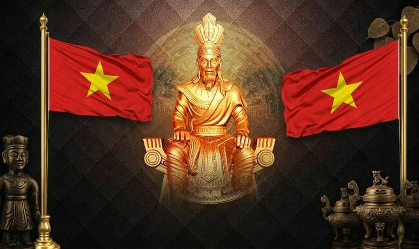 Background Giỗ tổ Hùng Vương 2026 có cờ Việt Nam mới