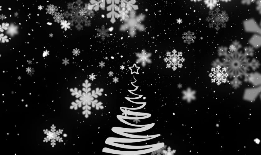 Background cây thông Noel trắng đen