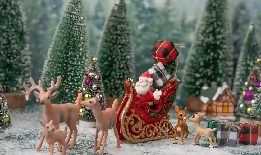 Background Giáng sinh chủ đề ông già Noel và tuần lộc