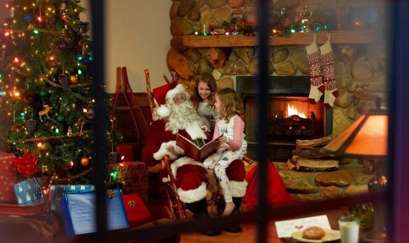 Background Giáng sinh chủ đề ông già Noel và bé