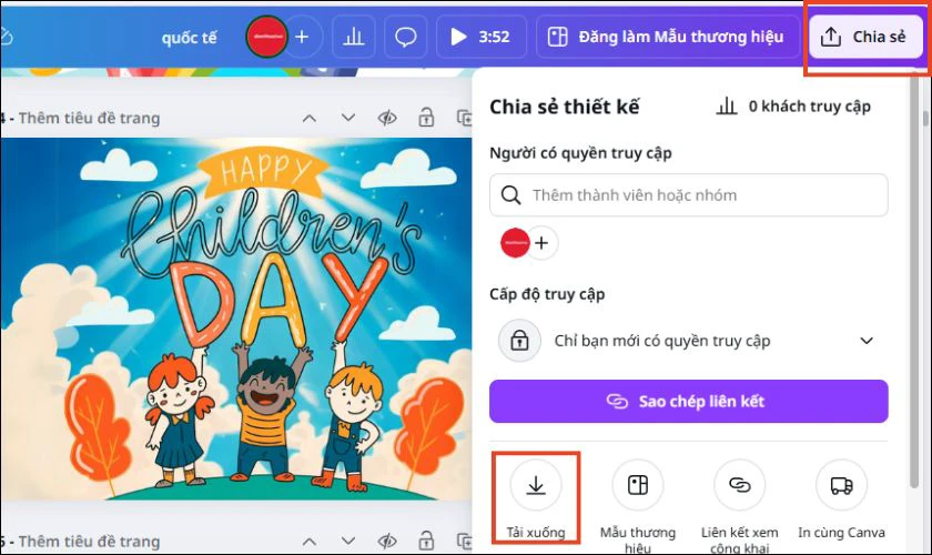 Khi hoàn tất, nhấn vào nút Chia sẻ rồi chọn Tải xuống