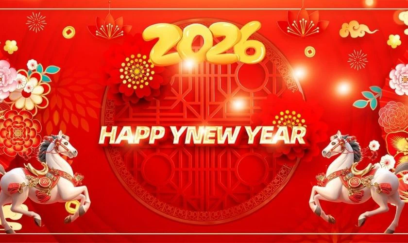Background Tết Bính Ngọ 2026 có hình con ngựa