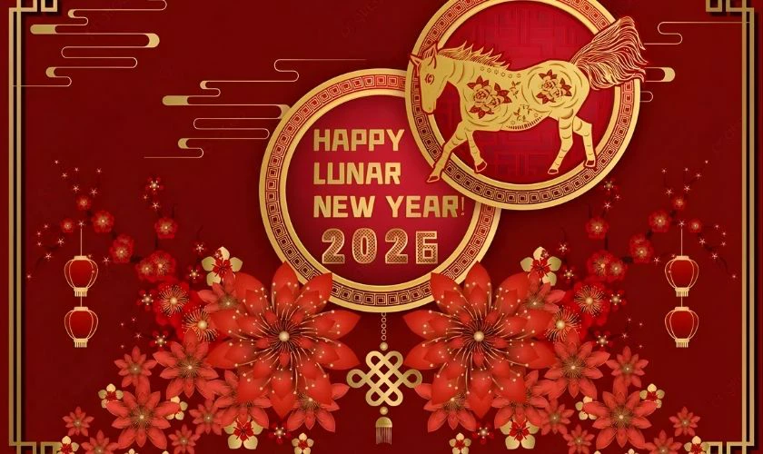 Background Tết Bính Ngọ có hình con ngựa