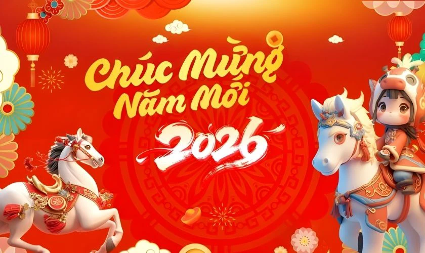 Background xuân Bính Ngọ 2026 hình con ngựa