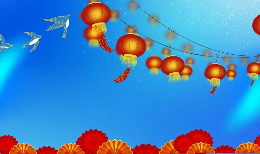 Background Tết 2026 tone màu xanh dương