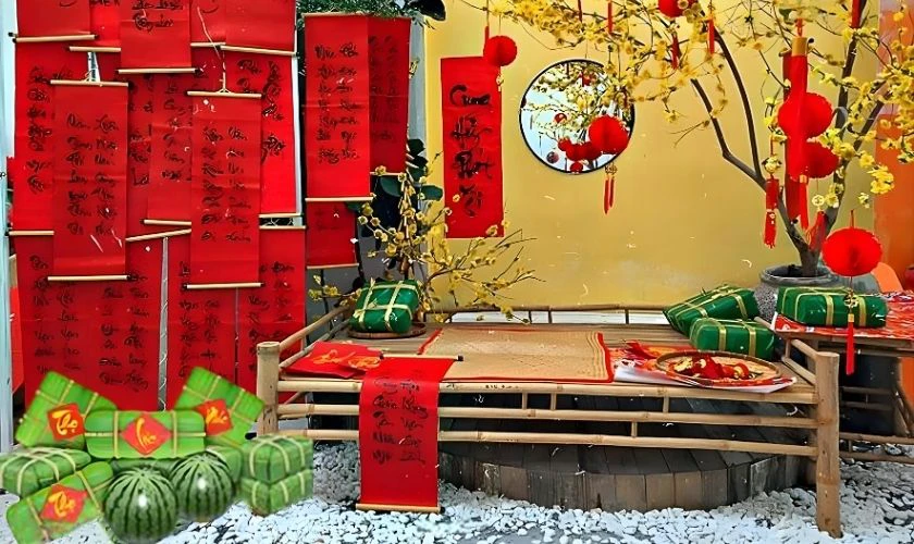 Background Tết xưa với bánh chưng