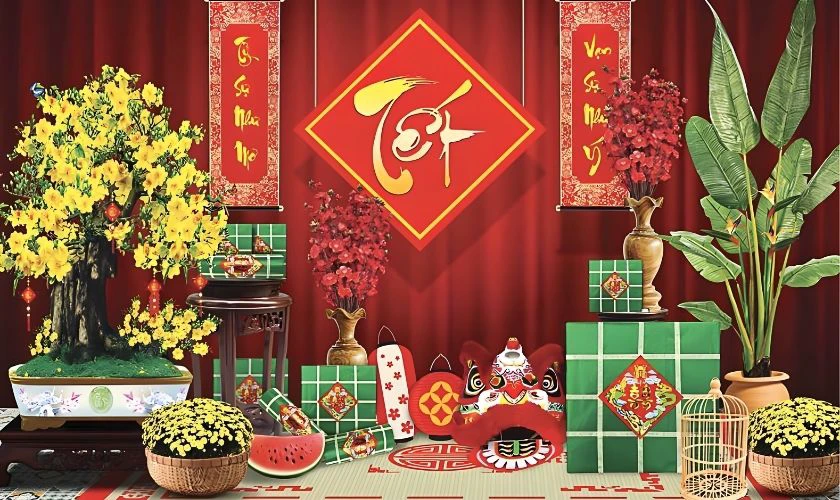 Mẫu background Tết phong cách xưa