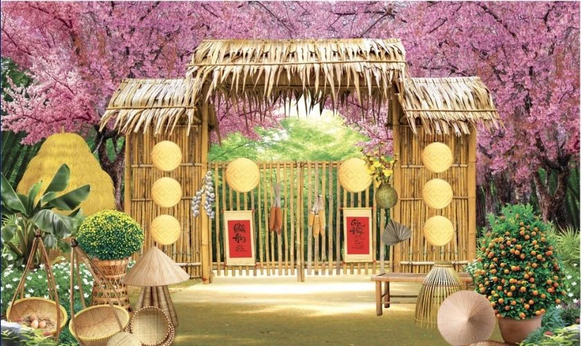 Background Tết phong cách xưa đơn giản