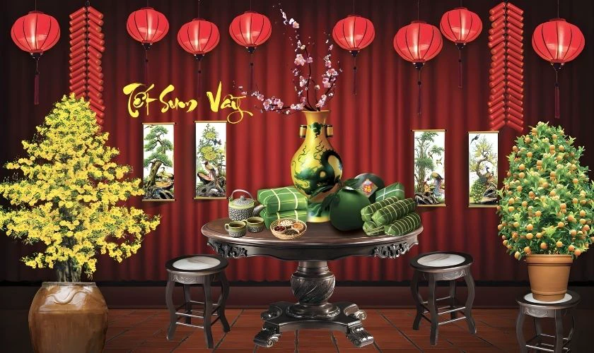 Background chủ đề Tết xưa