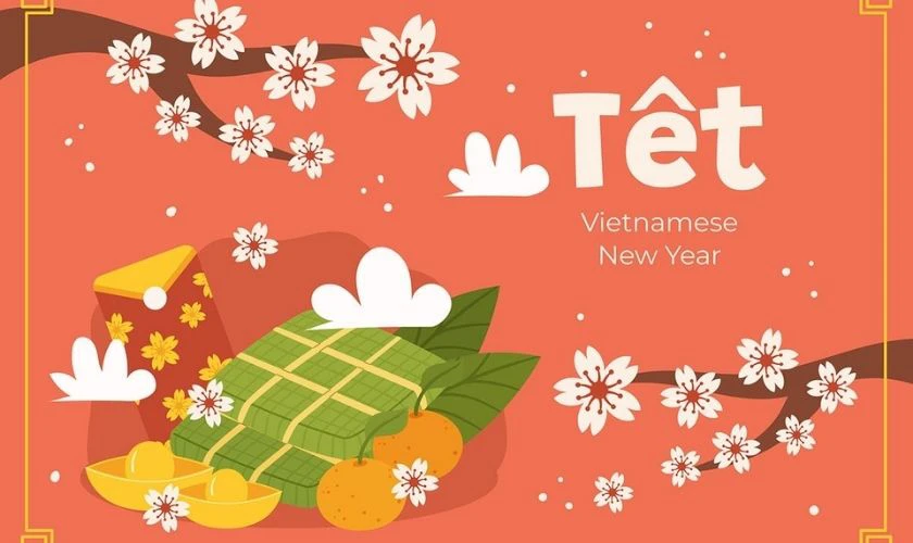 Background hoa đào Tết đơn giản