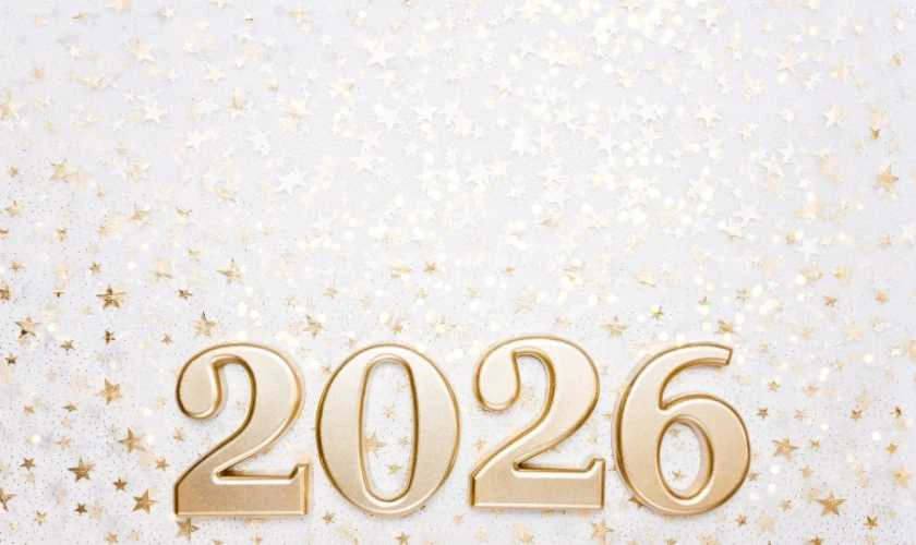 Background Tết Dương lịch 2026 màu trắng sang trọng