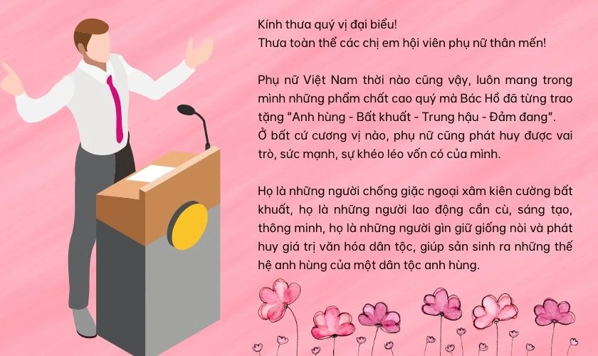 Bài phát biểu của lãnh đạo xã nhân ngày Phụ nữ Việt Nam