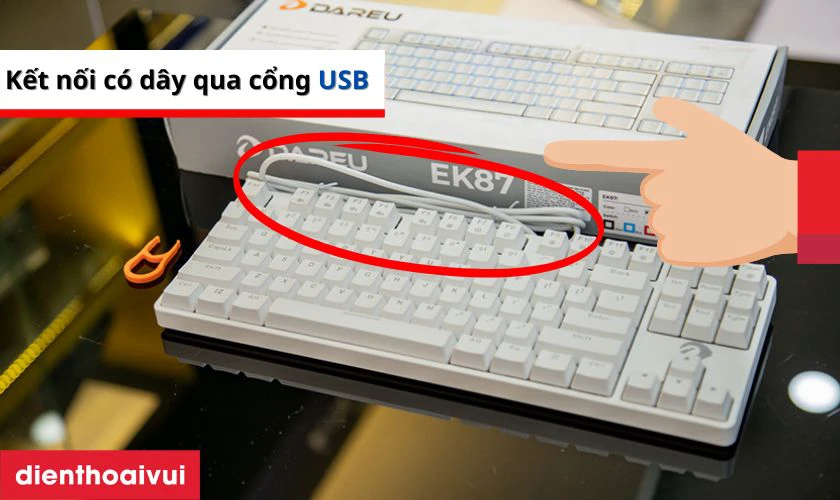Bàn phím cơ có dây Dareu Ek87 V2 Multi Led Trắng kết nối qua cổng USB