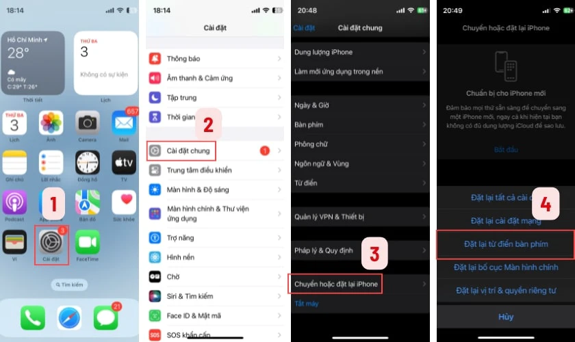 Thiết lập lại từ điển bàn phím iPhone 16